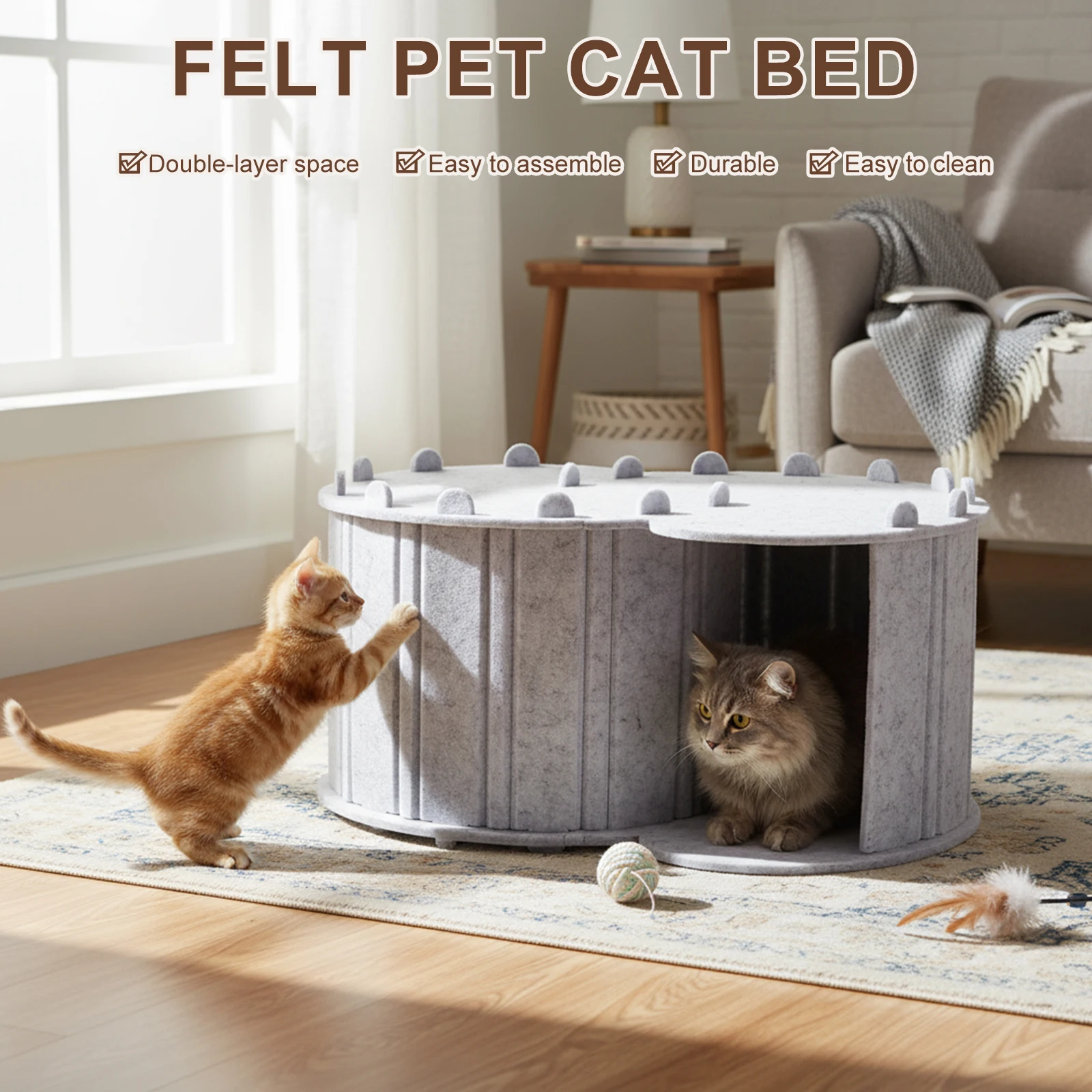 سرير نفق القطط شبه مغلق بيكابو كات كيف قابل للطي بيت الحيوانات الأليفة للقطط والقطط