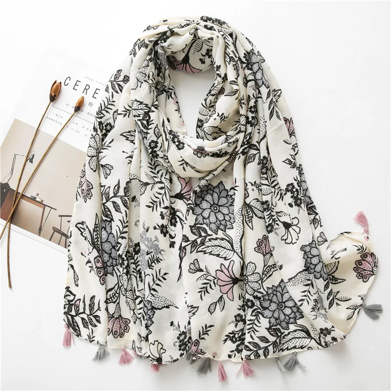 Vintage Art Floral Neck Scarves Woman Long Thin Scarf Neck Warmer Autumn Accessories Birthday Gifts