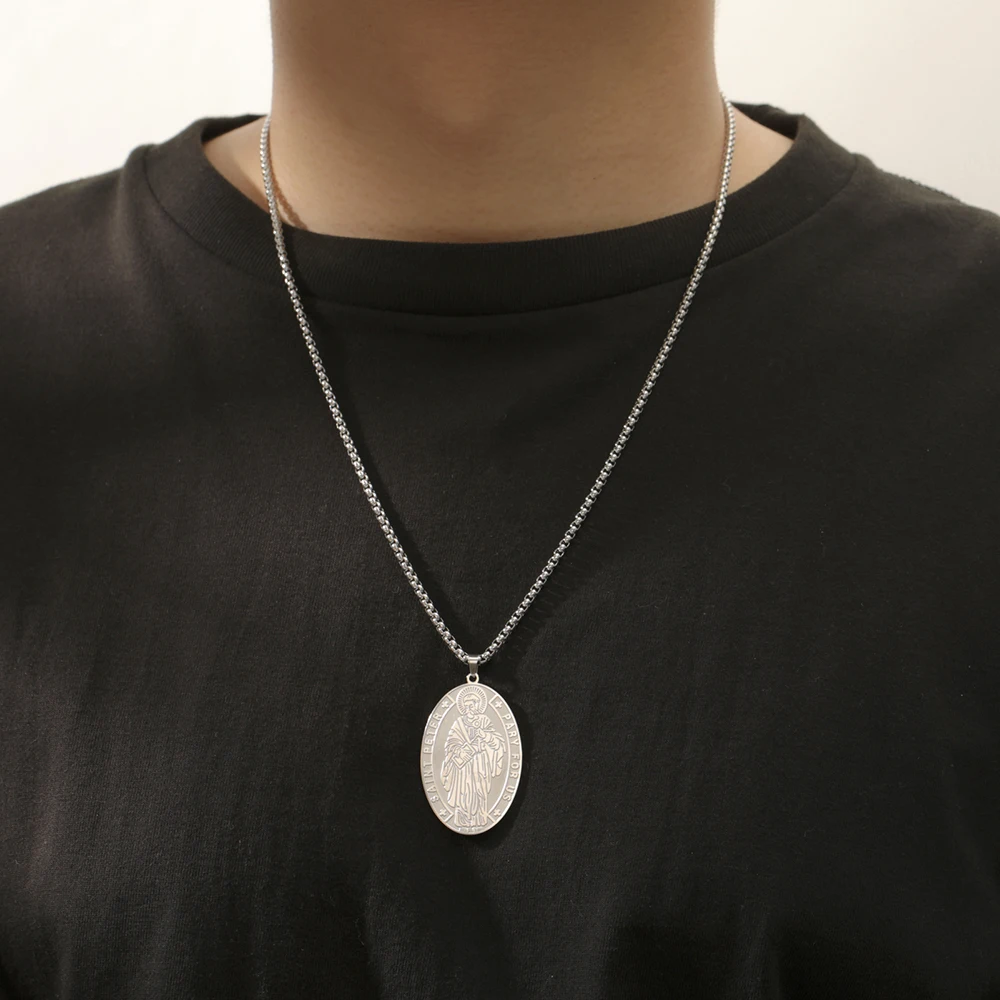 Dawapara القديس بيتر المسيحية ميدالية قلادة قلادة دينية راعي الصيادين المعمودية هدية مجوهرات من صلب لا يصدأ #5