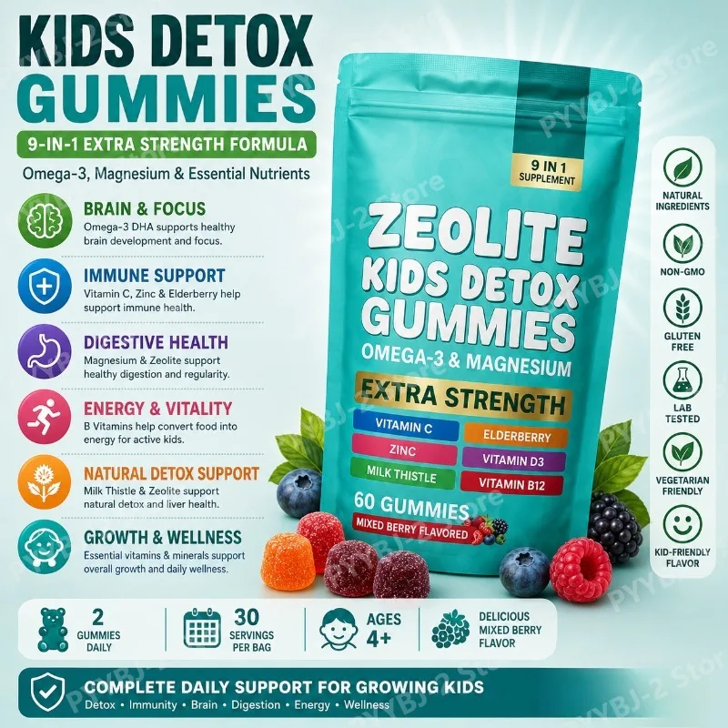 Gomitas de Zeolita (60 Unidades) con Multivitaminas, Omega-3, Magnesio y Baya del Saúco para Apoyar la Desintoxicación y la Salud del Sistema Inmunológico