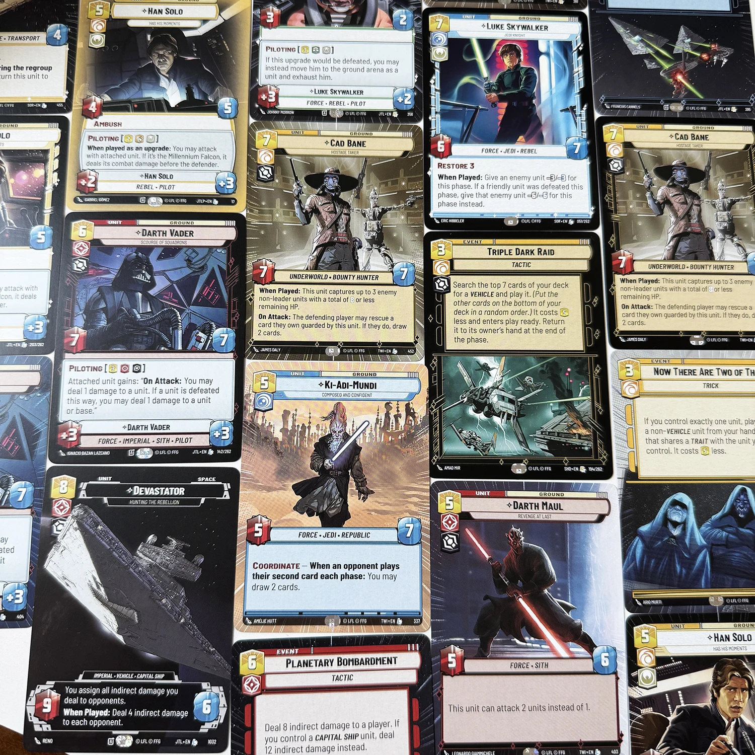 مجموعة كاملة من بطاقات SW غير محدودة مكونة من 36 بطاقة TCG TWI/JTL/SOR/JTLP/SHD بطاقات تجارية Proxy Darth Vader/Luke Skywaler/Cad Bane/Board Game Cards