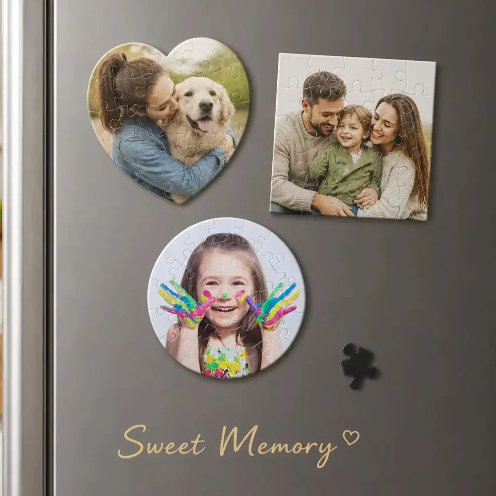 Custom Photo Puzzle Refrigerator Magnet Personalized Family Gift Home Decoration for Birthday Christmas Anniversary Present
