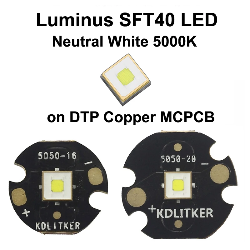 Luminus SFT-40 Neutral White 5000K Long Throw SMD 5050 LED Emitter on KDLITKER DTP Copper MCPCB Flashlight DIY Hunting Light