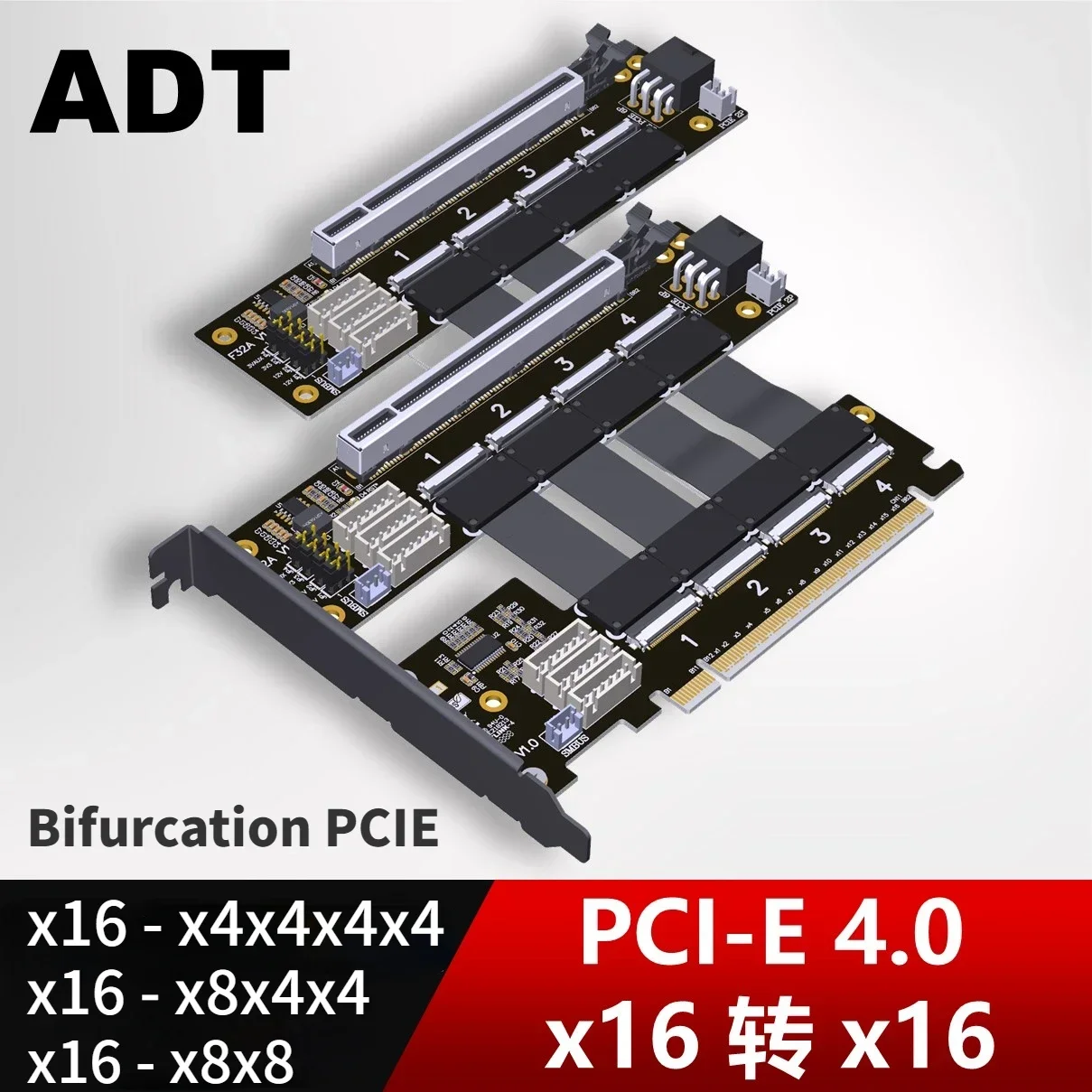 New PCIe 4.0 x16 FFC Graphics Card Extension Cable Supports 1-to-4 x4x8 Split Card PCIe-Bifurcation 16X to X4X4X4X4/X8X8 Adapter