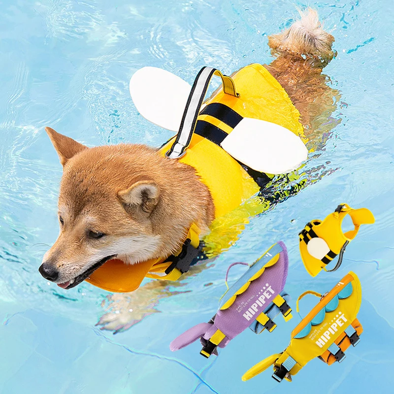 

Pet dog life jacket puppy swimsuit swimming summer small bee large buoyancy suit corgi raincoat diving surf