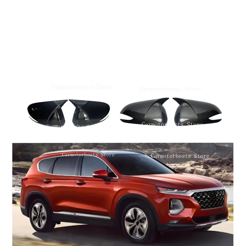 Car  Rearview Side Mirror Cover Fit For Hyundai Santa Fe 2019 2020 2021 2022 2023   Wing Cap Rear View Case Trim Carbon Fiber