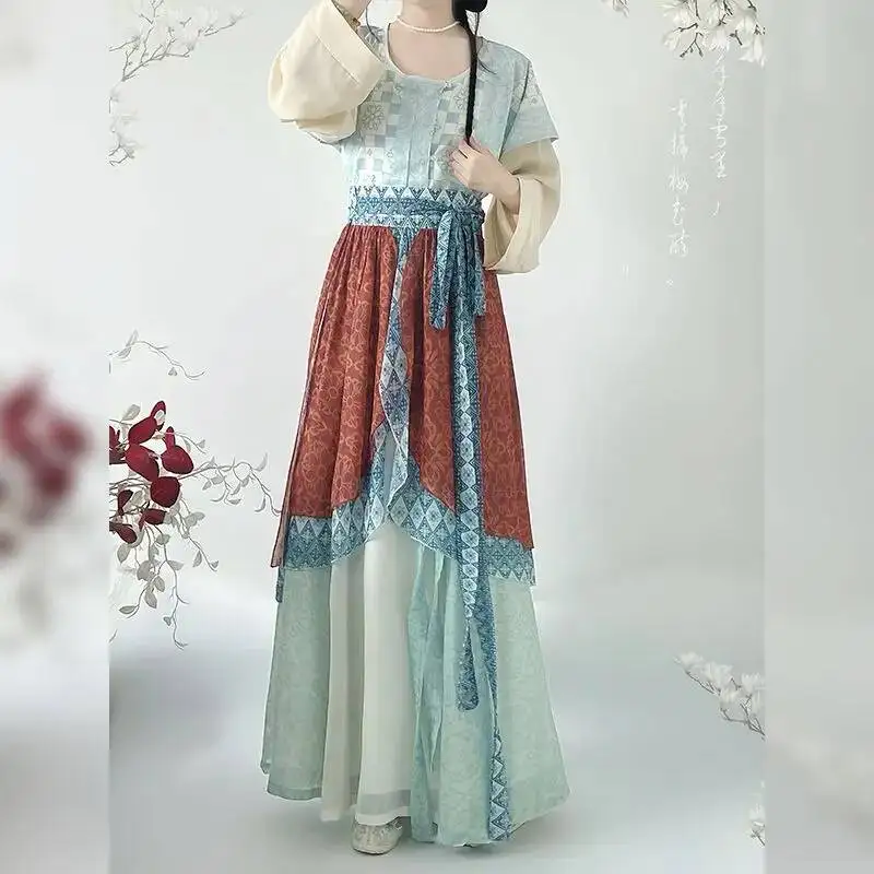 Tang Dynasty Hanfu Set - Women's Beizi Coat Round Collar & High-Waist Eight-Part Dress Elegant Chinese Event Costume Women
