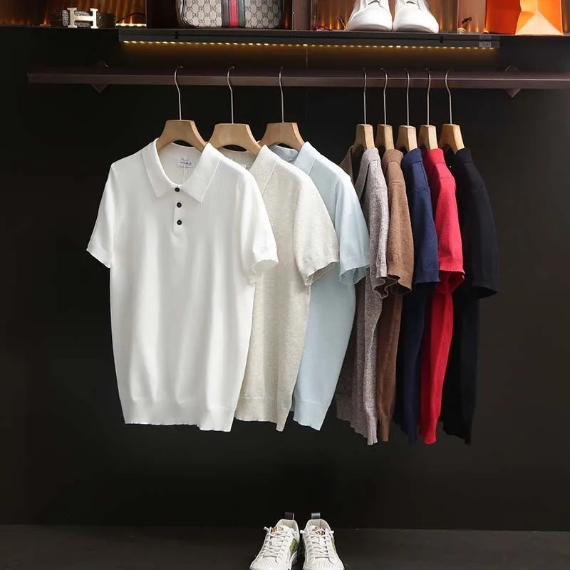 

Хлопковые мужские рубашки поло, трикотажные однотонные футболки с короткими рукавами, высокое качество, мужские летние рубашки с воротником «Старые деньги», новые социальные трикотажные рубашки