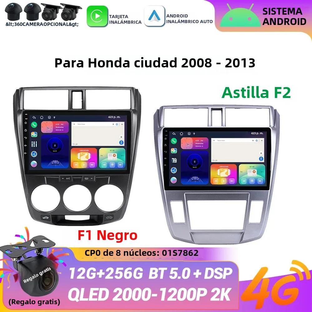Android 14 para Honda City 2008 - 2013 Radio de coche navegación Multimedia Central inalámbrica Bluetooth Carplay 4G GPS pantalla estéreo