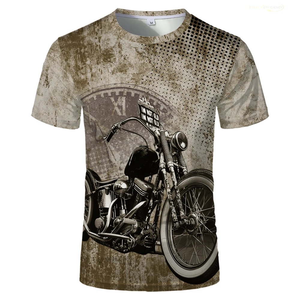 

Classic Vintage Motorcycle Print Men T-shirt Street Biker Racing Clothing T Shirt Casual O-Neck Oversized Ride Motor Boys Tops