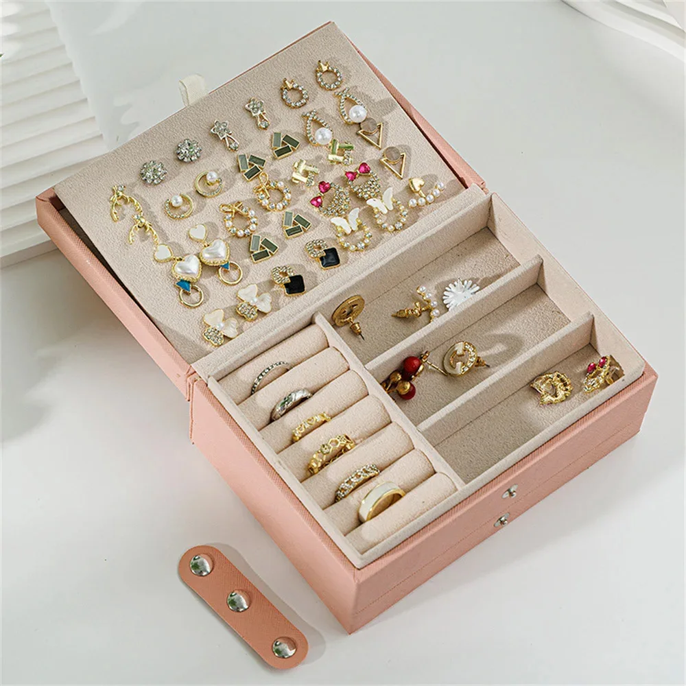 Portable PU Leather Jewelry Storage Box Travel Jewellery Boxes for Women Necklace Earrings Ring Jewelry Organizer Display Case