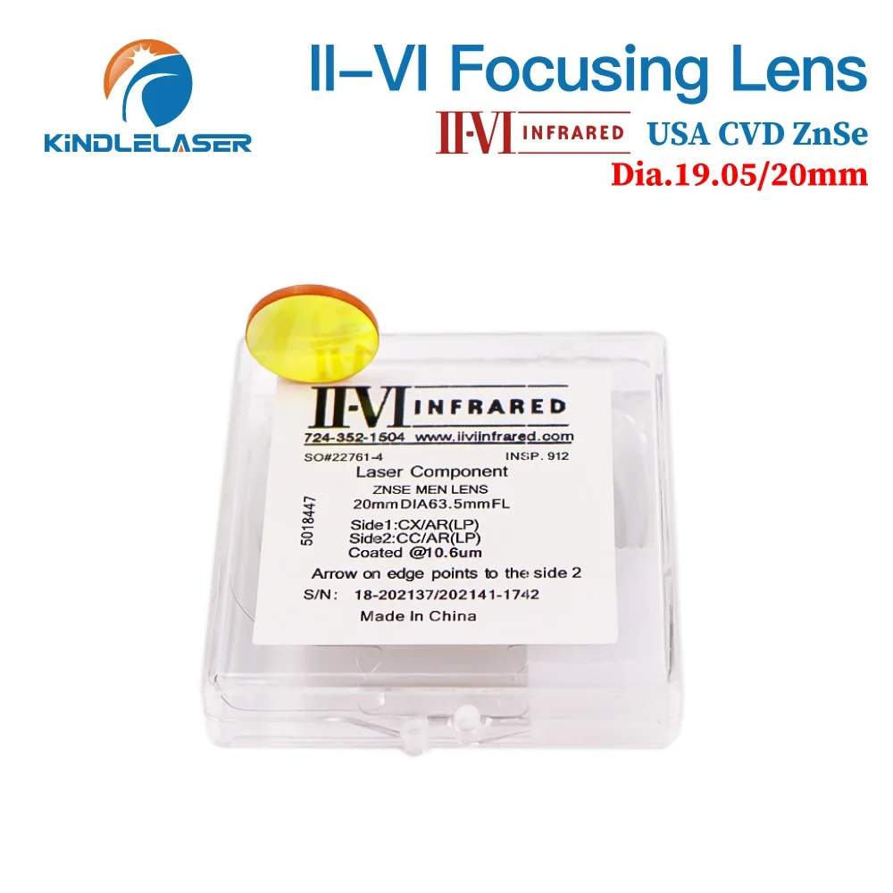 II-VI INFRARED CO2 Laser Focus Lens Dia.19.05mm 20mm FL 38.1/50.8/63.5/76.2/101.6 mm For CO2 Laser Cutting Machine Lenses ZnSe