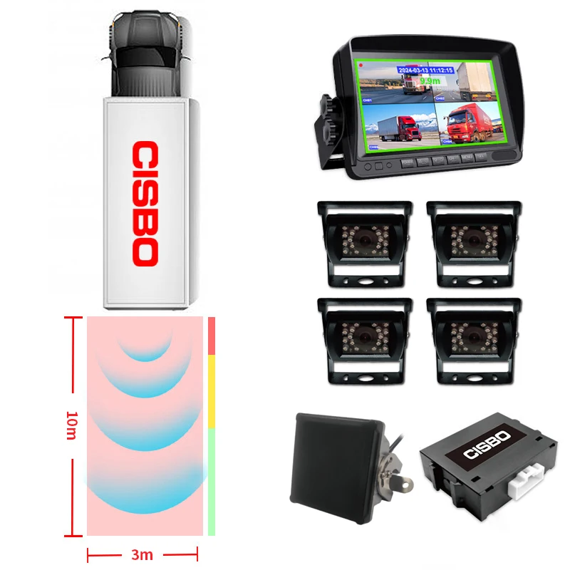 

10M Detection Proximity Waring Alert System with 4*cameras Images and Sensor Distance Recording on Monitor