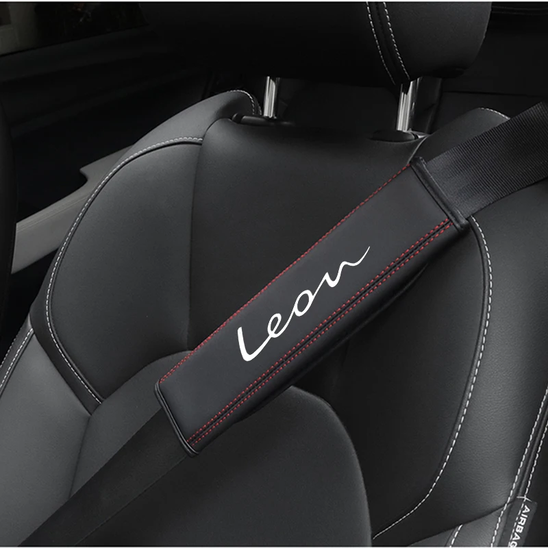 2Pcs Leather Car Safety Belt Shoulder Cover Pads For Seat Leon 2010 2014 2016 2022 fr 1m MK1 MK2 MK3 Car Accessories