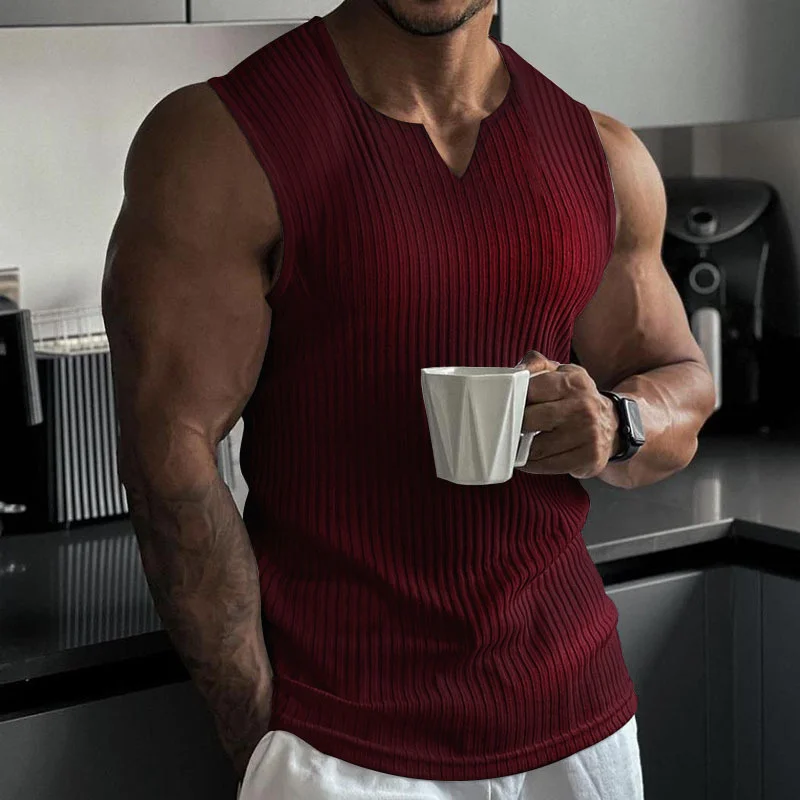 White Stripe Knitted V Neck Fitness Tees Sleeveless Men Bodybuilding Tank Top Summer Quick Dry Sweatshirt Gym Workout Vest Tops