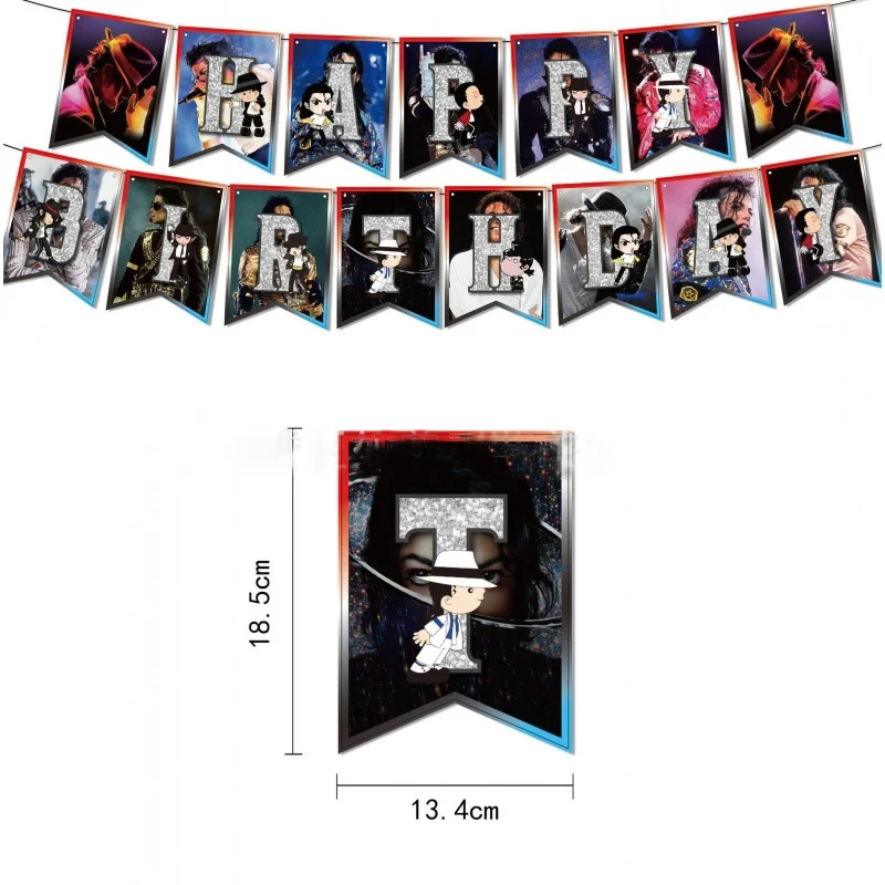 Neues Michael-Jackson-Geburtstagsdekorations-Set mit Musik-Hintergrund, Ballons, Tortendekoration und Banner für Kinder- und Erwachsenenfans, Partyzubehör – Detail 3