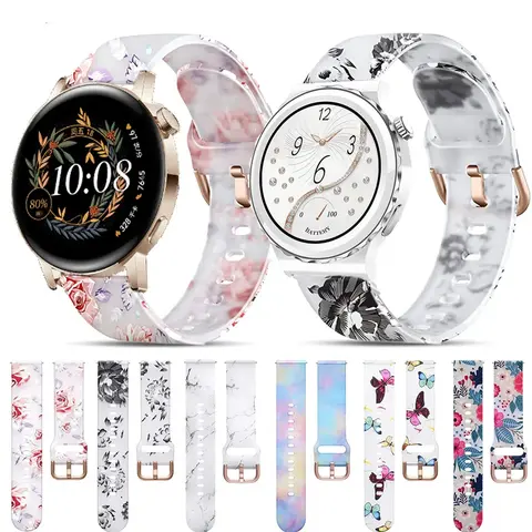 Bracelets imprimés intelligents 20mm pour Huawei Watch GT 2 GT3 42mm Bracelet de montre en Silicone GT 3 Pro 43mm/Honor Magic 2 Bracelet de remplacement pour femme
