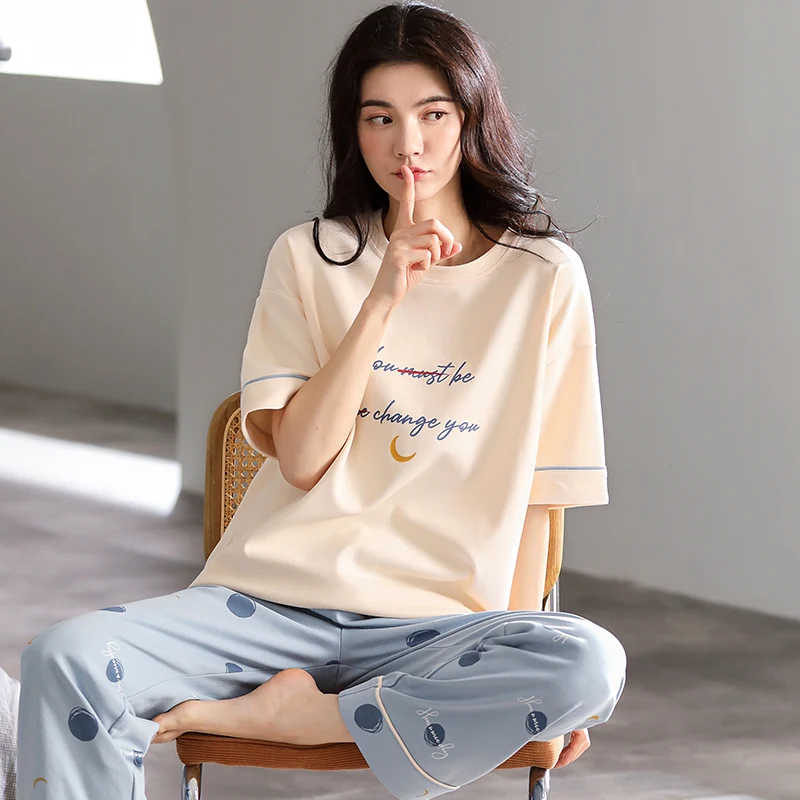 

2 шт./комплект, женская летняя Хлопковая пижама с коротким рукавом