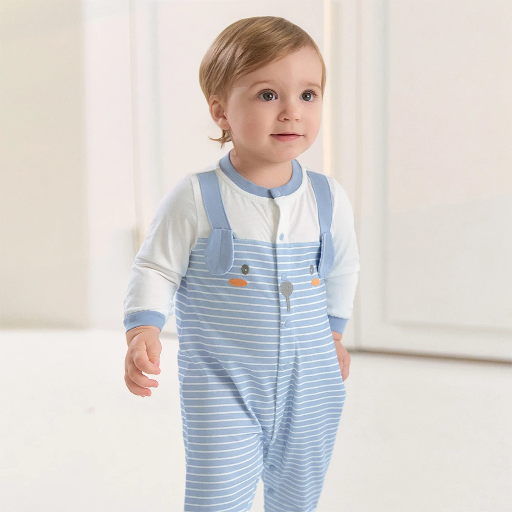 Dave Bella Spring Long Sleeve Baby Jumpsuit Boys Stripe Printed Romper Cotton Newborn Creeper Party Clothes DB1260854