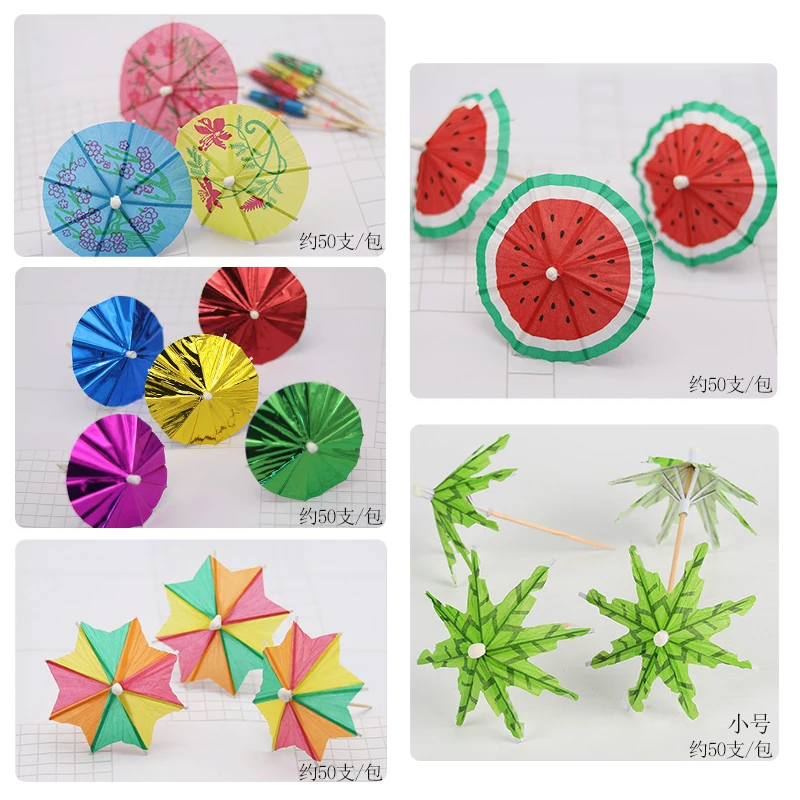 Creative Colorful Printed Paper Umbrella for Dessert Shop Cake Ice Cream Drink Hotel Fruit Plate Bar Bartending Cocktail Decor