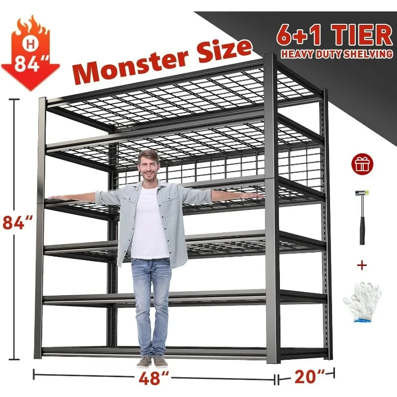 Garage Shelving, 6-Tier Garage Storage Shelves Heavy Duty Shelving Loads 3500LBS, Industrial Shelving