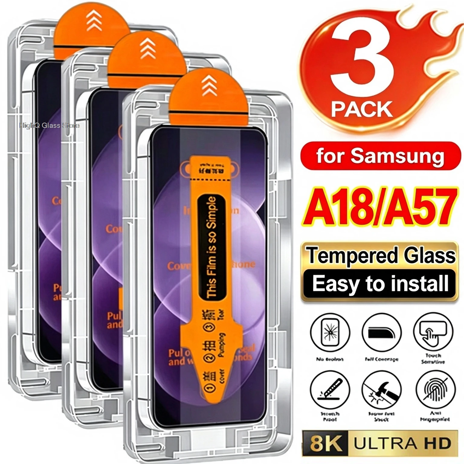 Easy Install HD Screen Protector For Samsung A56 A57 A08 A18 A55 A16 A17 A07 A37 A27 Tempered Glass Samsung S26 Ultra A54 A53
