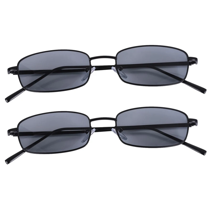 

2X Vintage Sunglasses Women Men Rectangle Glasses Small Retro Shades Sunglasses Women S8004 Black Frame Grey