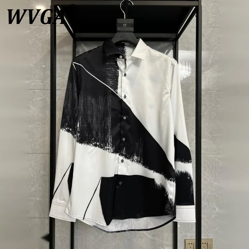 

WVGA Shirt Spring Autumn New Man Tide High Street Asymmetric Geometric Pattern Draped Trendy Design Niche Chic Casual Top W11396