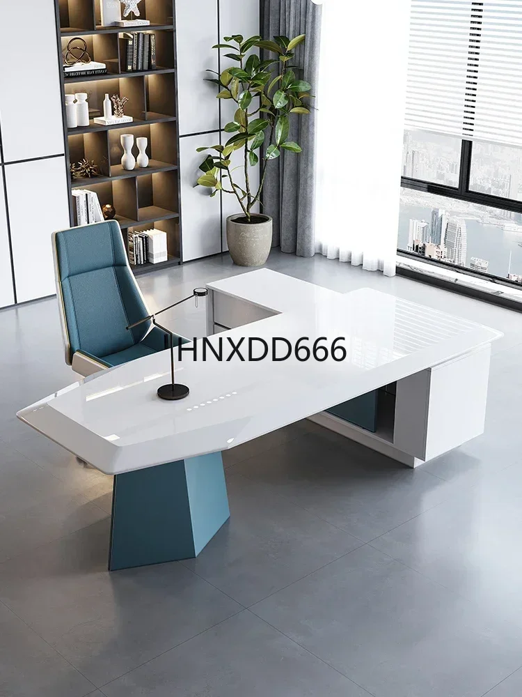 

Simple Modern Light Luxury Office Desk for Boss White Desk Fashion Manager Executive Desk and Chair