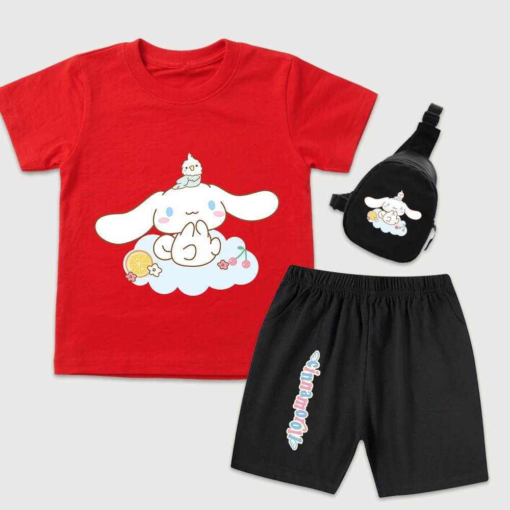 

Детская хлопковая футболка с принтом Cinnamoroll Cloudy Sweetness, шорты, мини-сумка на грудь, комплект из 3 предметов для мальчиков и девочек, летняя одежда
