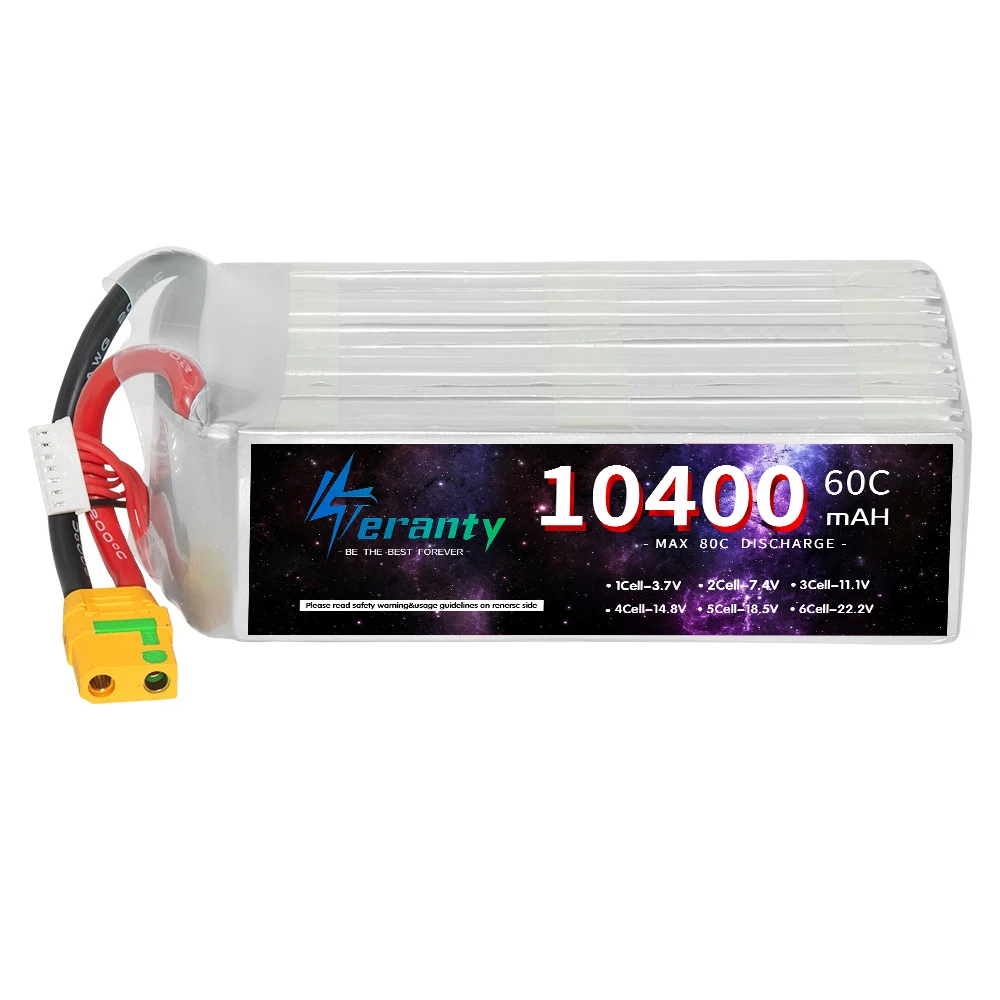 Imagem -05 - Teranty-bateria Lipo para rc Drone Peças Sobressalentes para Helicóptero Conector Xt90 Deans Xt90s Carro Fpv 22.2v 10400mah 6s