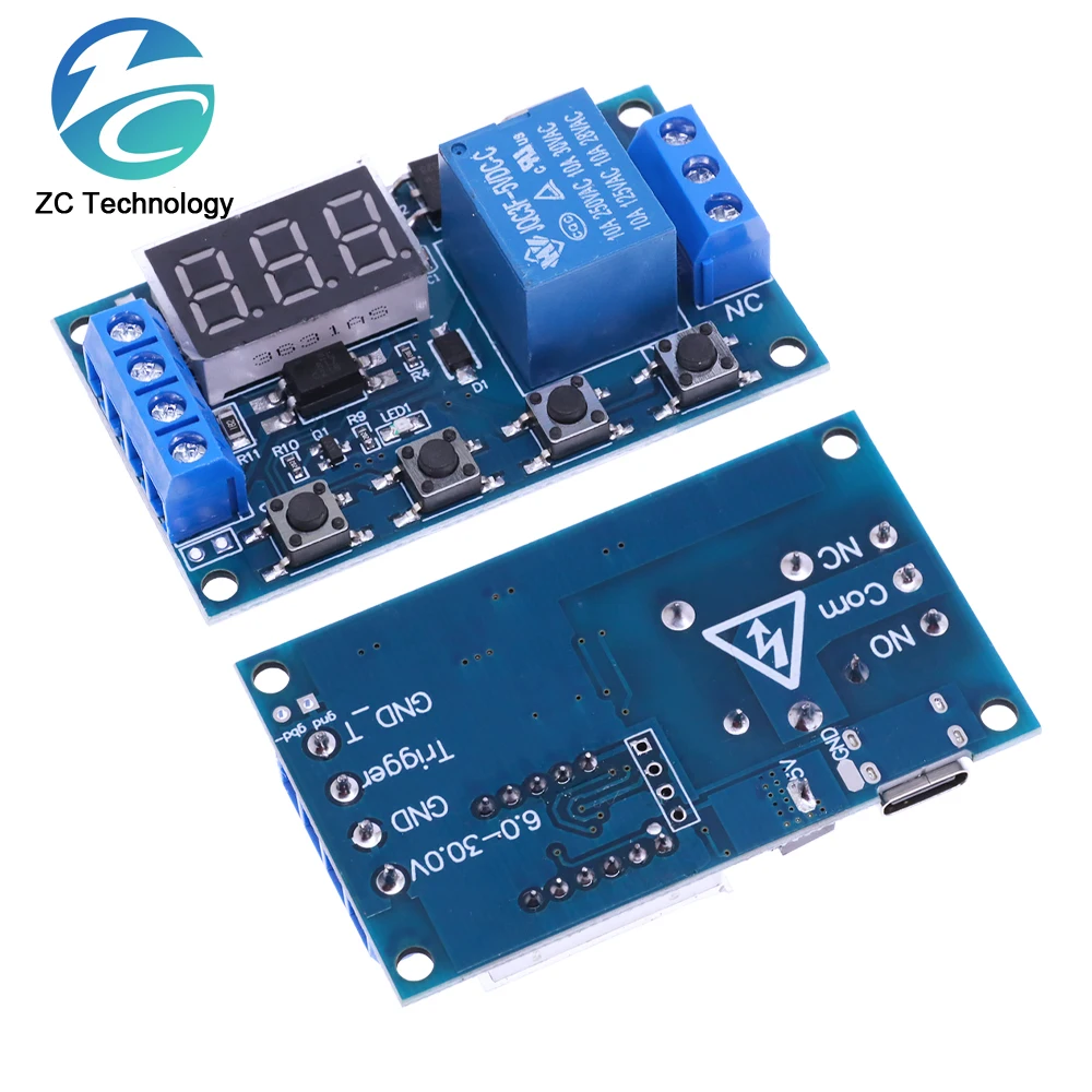 DC 6-30V Support Micro Type-c USB 5V LED Display Automation Cycle Delay Timer Control Off Switch Delay Time Relay 6V 9V 12V 24V