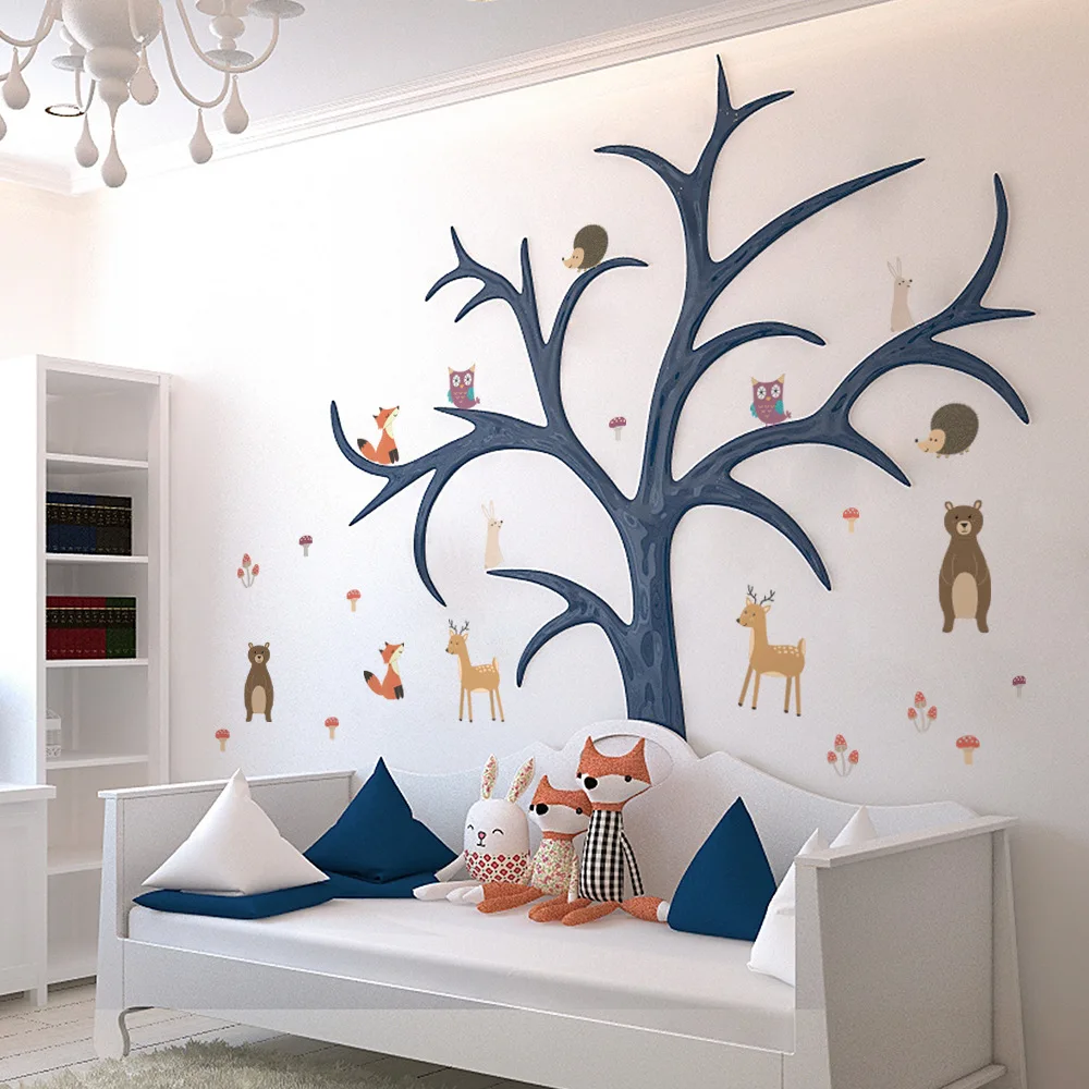 6pcs Nordic Cartoon DIY Wall Stickers Animals Forest PVC Wall Decals for Baby Bedroom Kids Room Decoration Home Decor Wallpapers