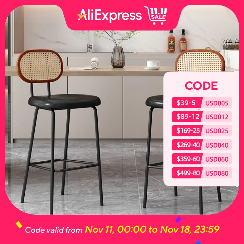 

Back Simple Iron Bar Stool Modern Pu Velvet Rattan Reception Nordic Chair Kitchen Designer Quality Taburetes De Bar Furniture