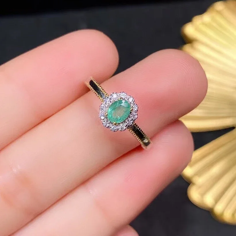 Cute 925 Silver Emerald Ring for Girl 4mm*5mm 0.35ct Natural Emerald From Colombia 3 Layers 18K Gold Plated Jewelry Keep Shining