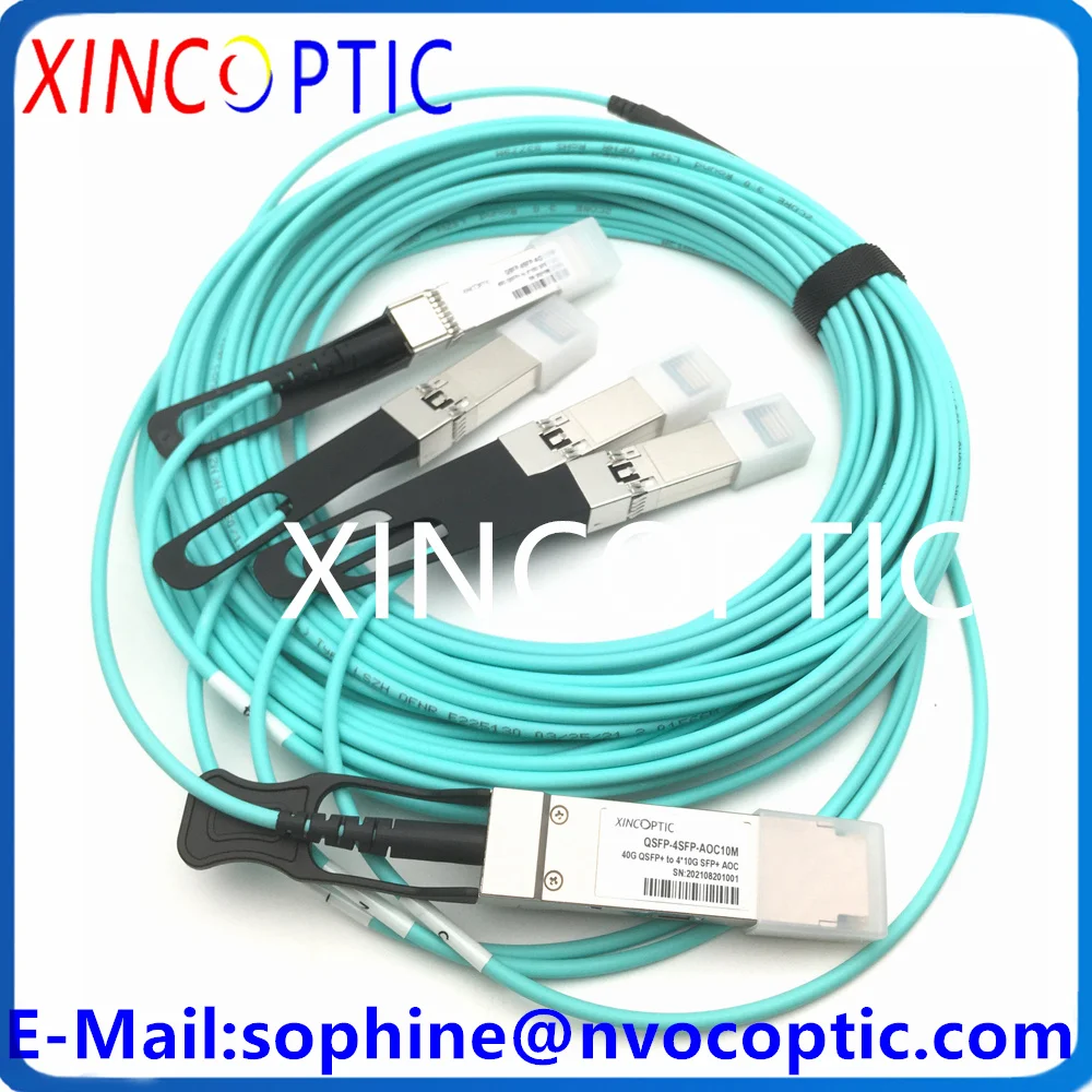 2Pcs 40G QSFP To 4x10G SFP+ 10M Breakout Active Optical QSFP-AOC10M Compatible 40Gbps AOC MMF 10Mts OM3 Aqua Fiber Optic Cable