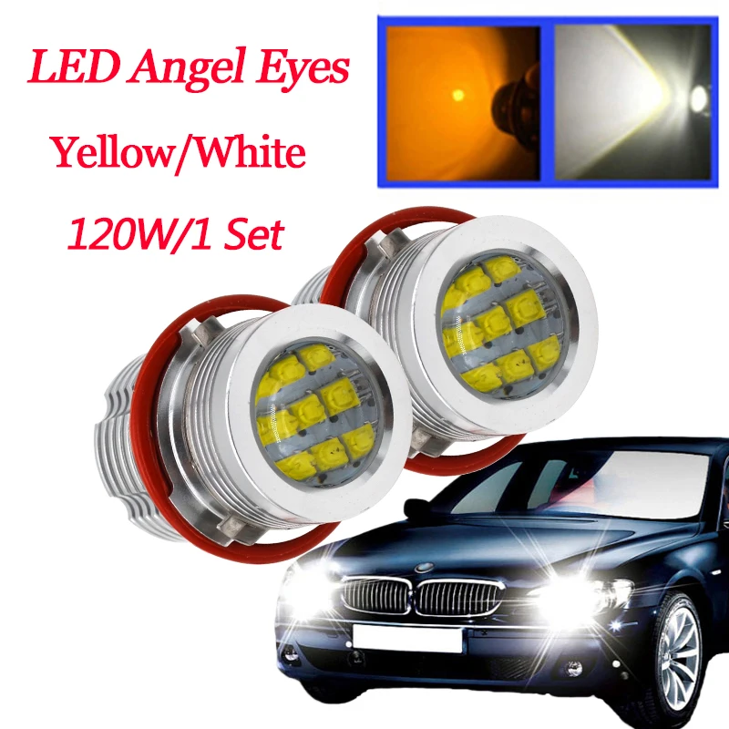 

1 Set Error Free Canbus 120W LED Angel Eyes Yellow or White LED Halo Ring Marker Light Bulb For BMW X3 X5 E39 E60 E53 E63 E83