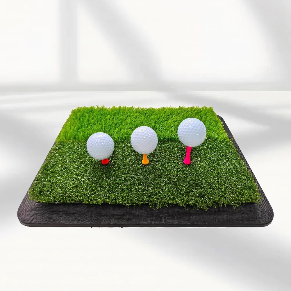 Dual Turf Golf Hitting Mat, Tee Insertable Golf Practice Mat with Rubber Base, Interchangeable Long & Short Turf
