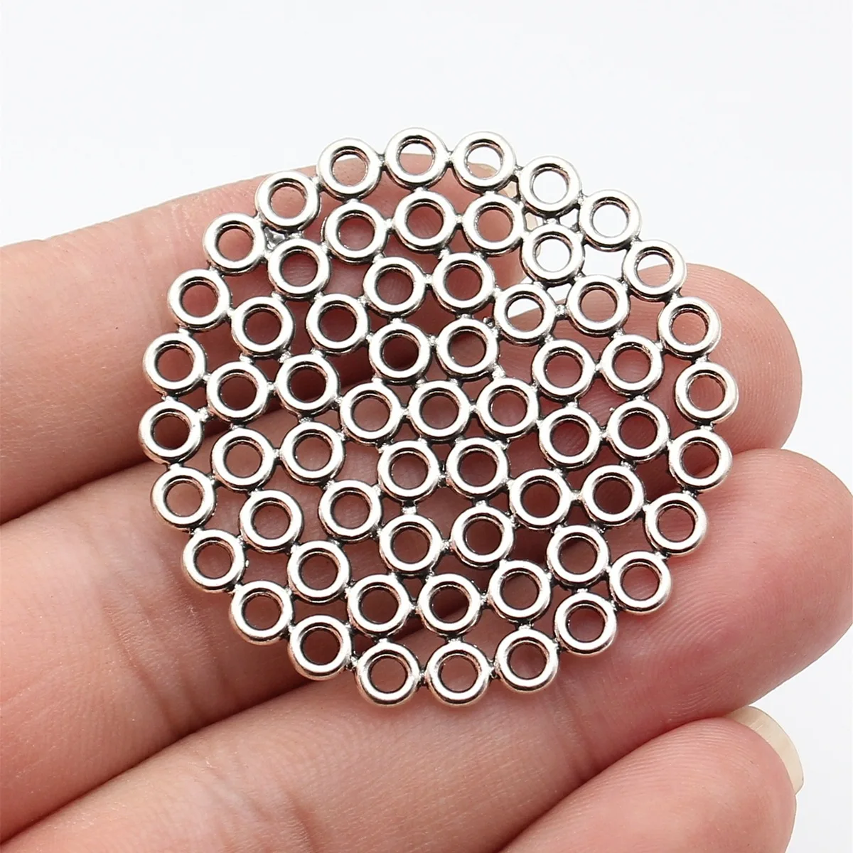 10pcs 45x45x1.4mm(1.77x1.77x0.06inch) Antique Silver Color Hollowed-Out Circular Plate Connector DIY Jewelry Findings Bulk