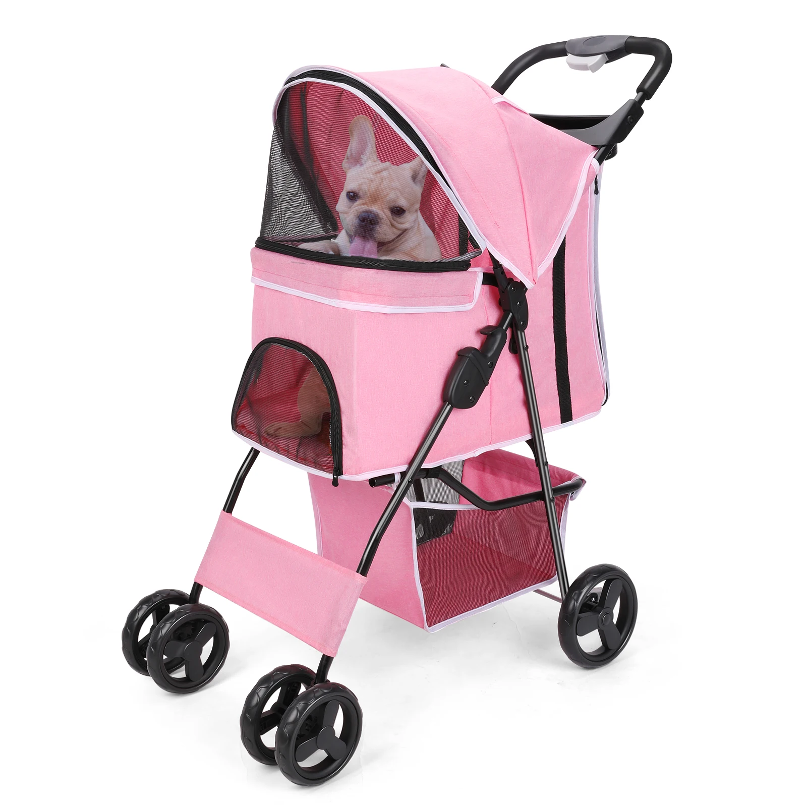 Four-wheeled Universal Wheel Luxury  Pet Stroller Light Cup Holder Design Dog Cart Outdoor Travel dogs accessories