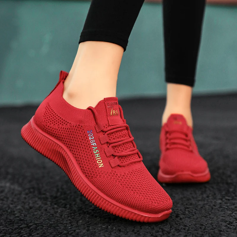 Tenis Feminino Women Sneaker Shoes Female Lace-up Casual Tennis Red Sport Gym Outdoor Platform Mesh Breathable Zapatillas Mujer