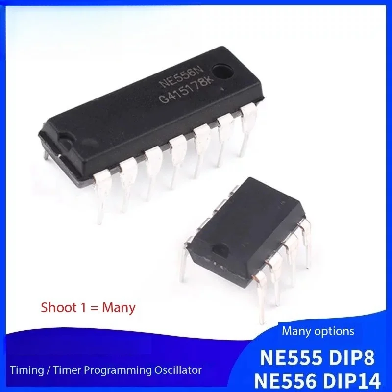 Temporizador e temporizador Programação Oscilador IC Chip, NE555P, NE555, NE556N, 2pcs