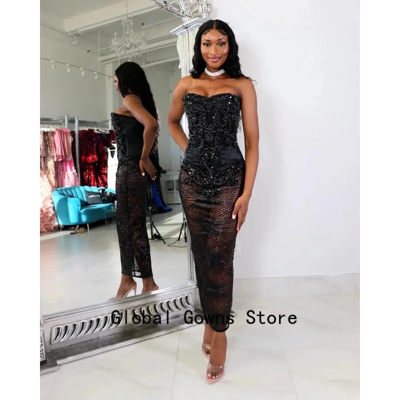 Black Long Prom Dresses For Black Girls Sweetheart Beaded American African Evening Gowns Birthday Party Robe Customized