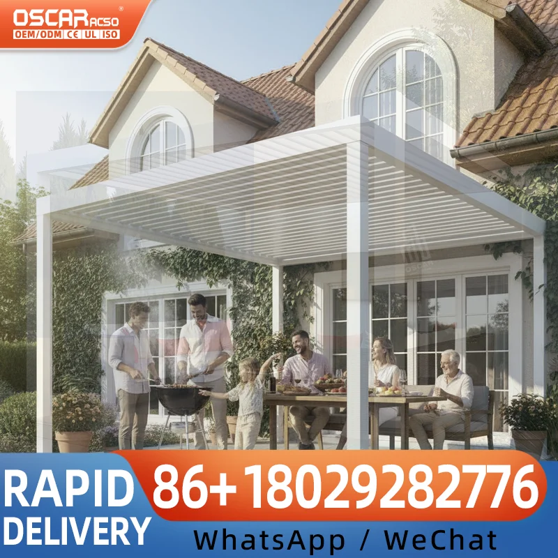 Customizable Size Manual or Motorized Retractable Skylight System for Aluminium Outdoor Structures like Pergolas and Gazebos in