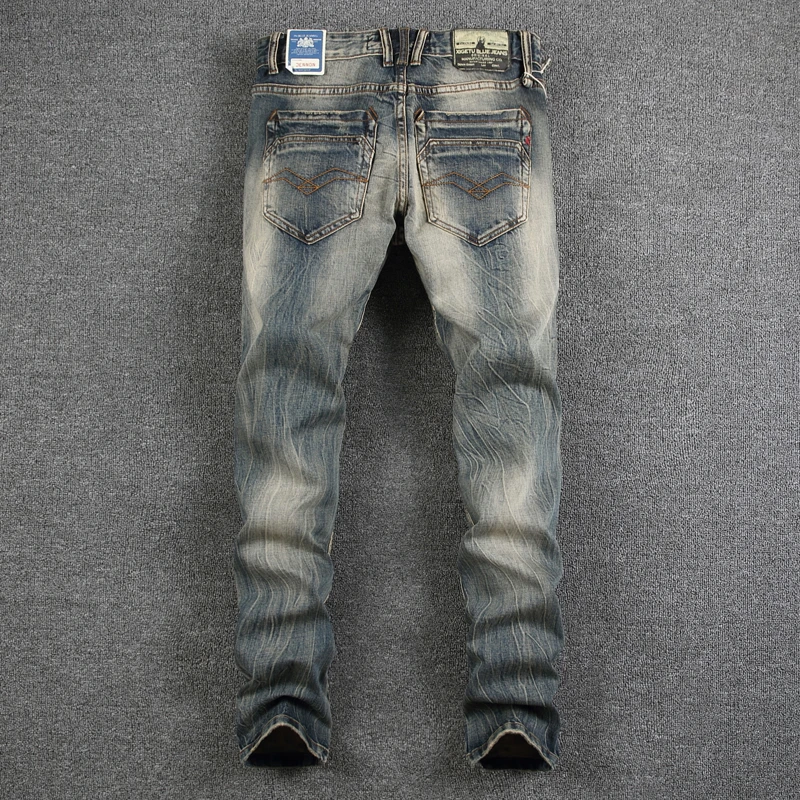 Fashion Designer Men Jeans Retro Washed Stretch Slim Fit Vintage Jeans High Quality Italian Style Casual Denim Pants Hombre