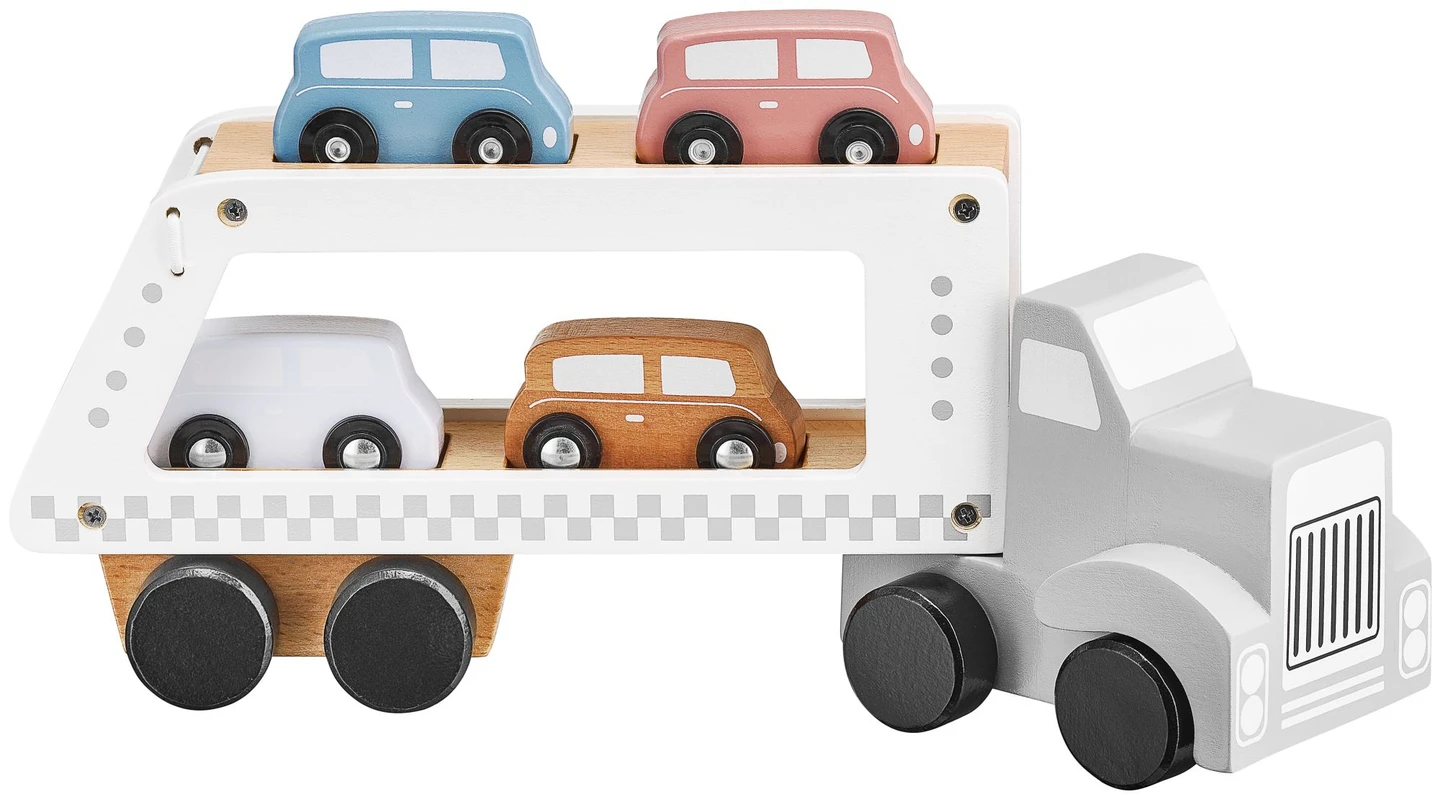 Mamabrum houten auto-transportwagen, autoset, Montessori educatief speelgoed voor kinderen, 4 auto's, geschikt voor kinderen vanaf 3 jaar.