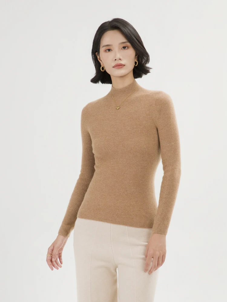 

Autumn Winter Basic Sweater Women Clothes 100% Cashmere Sweater Pullover Mock Neck Slim Pullover Knitted Office Inside Join Tops