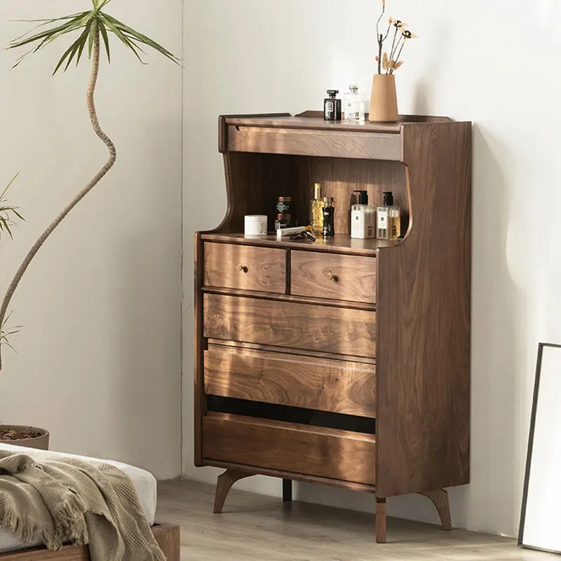 ตู้แต่งตัวไม้เนื้อแข็งวอลนัทสีดำสไตล์นอร์ดิก โต๊ะเครื่องแป้ง ที่เก็บของอเนกประสงค์สไตล์มินิมอลที่ทันสมัย