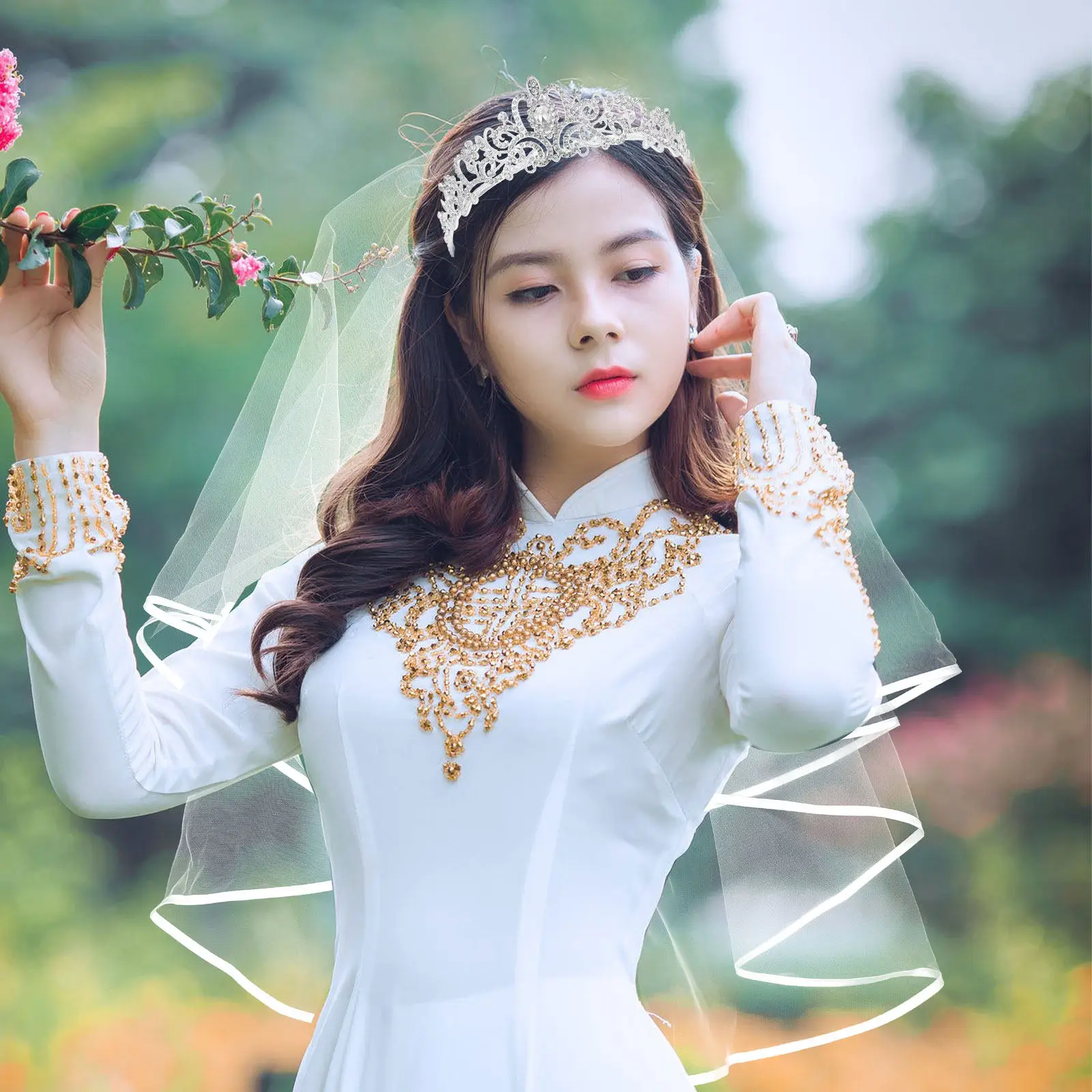 

Набор из 1 шт.: Свадебная корона с стразами, украшенная тиарой, для невесты, элегантный головной убор, женская праздничная корона, аксессуар для волос