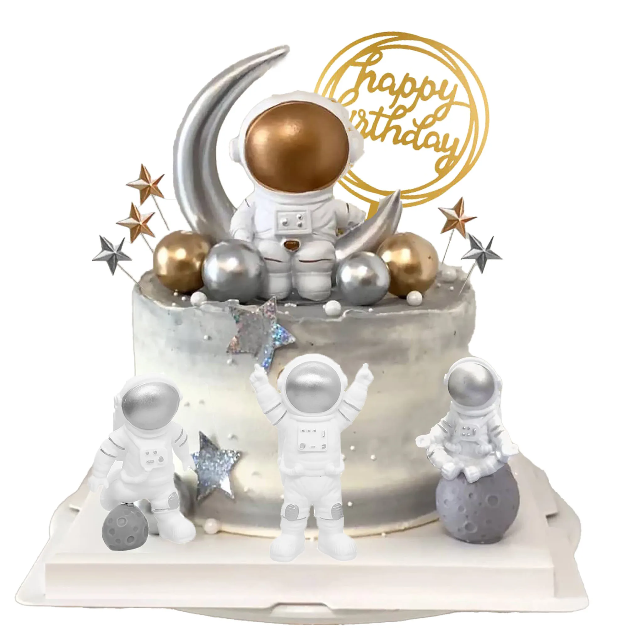 Space Birthday Supplies Astronaut Cake Topper Spaceman Mini Ornaments For Kids Boy Universe Outer Space Theme Party Decorations